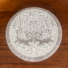 Load image into Gallery viewer, Selenite (Satin Spar) Small Engraved Plate - Tree of Life
