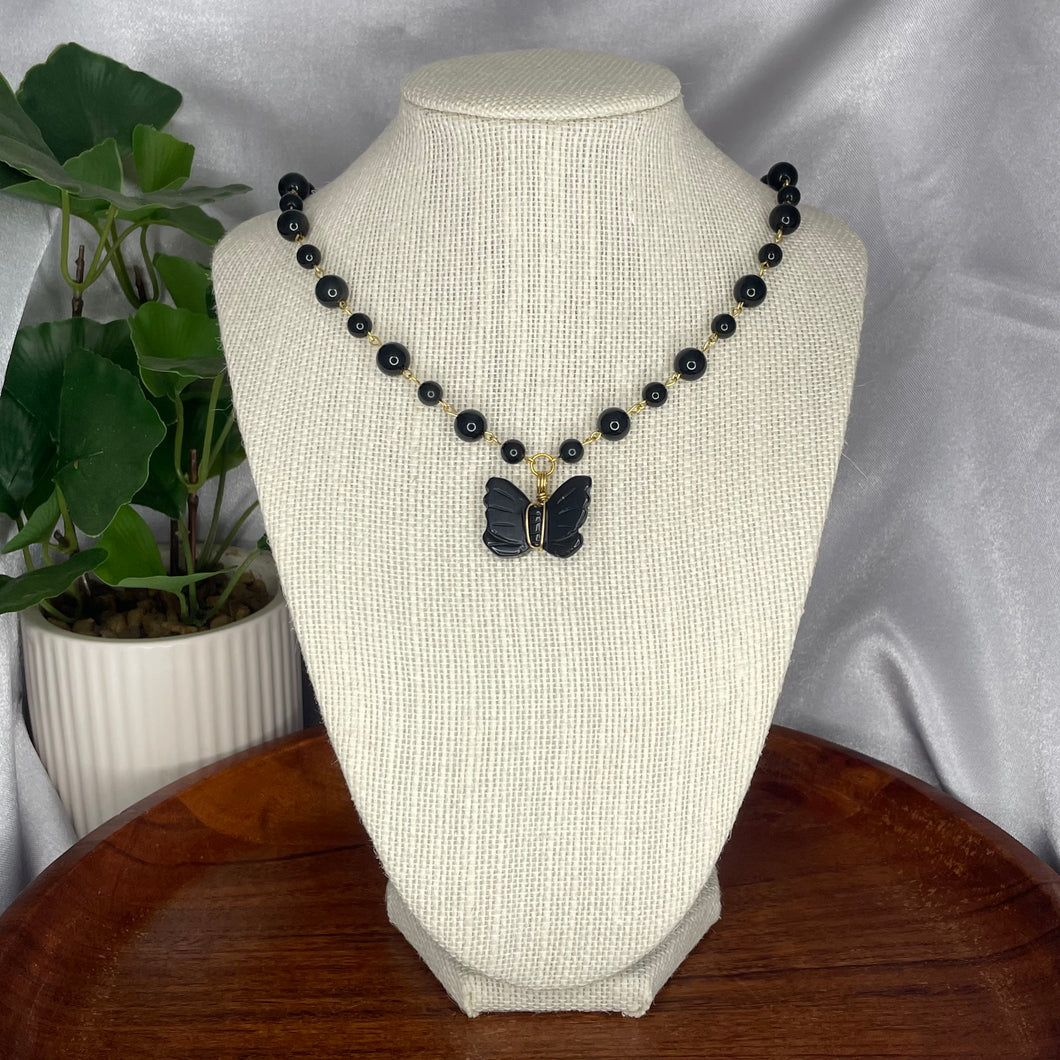 Black Obsidian Butterfly Necklace