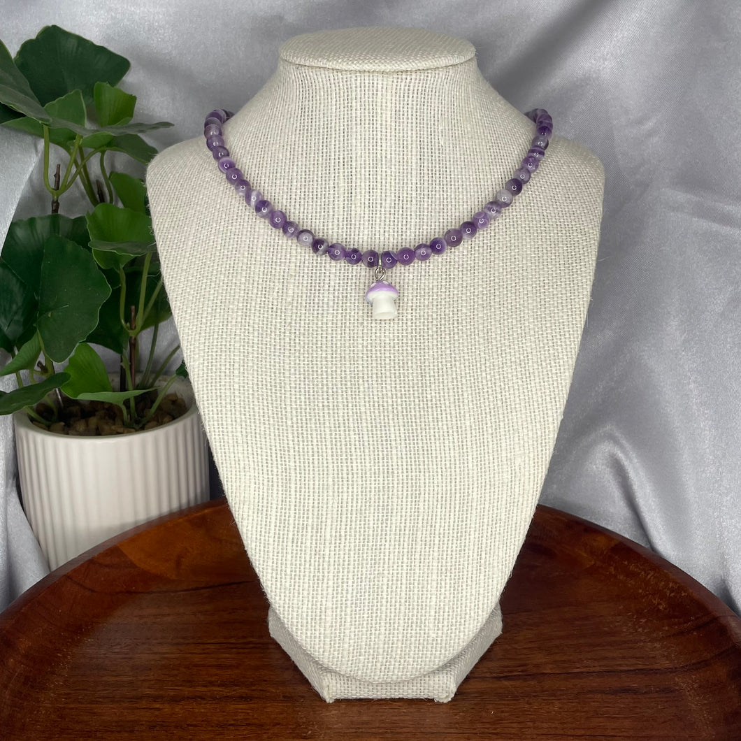 Chevron Amethyst Mushroom Necklace