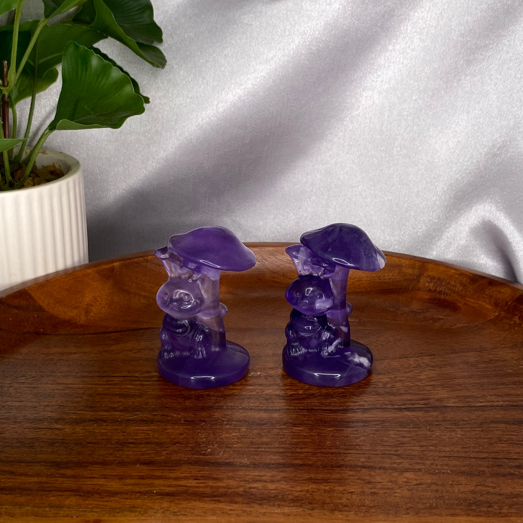 Fluorite Mushrooms with Bunnies