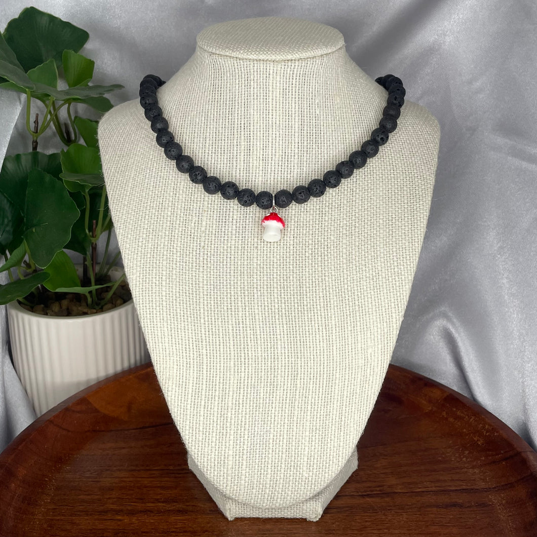 Lava Stone Mushroom Necklace