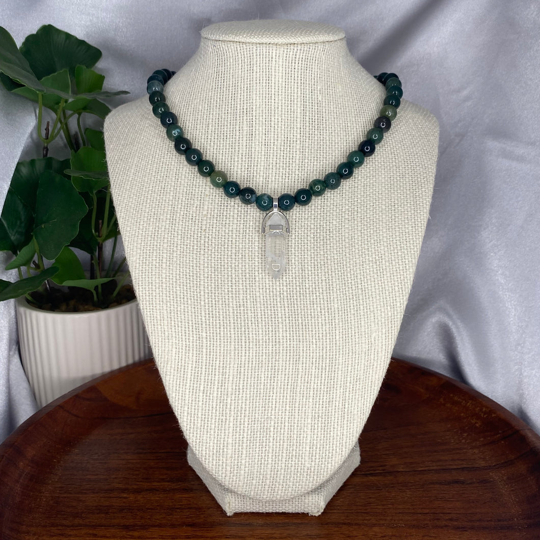 Moss Agate & Clear Quartz Necklace