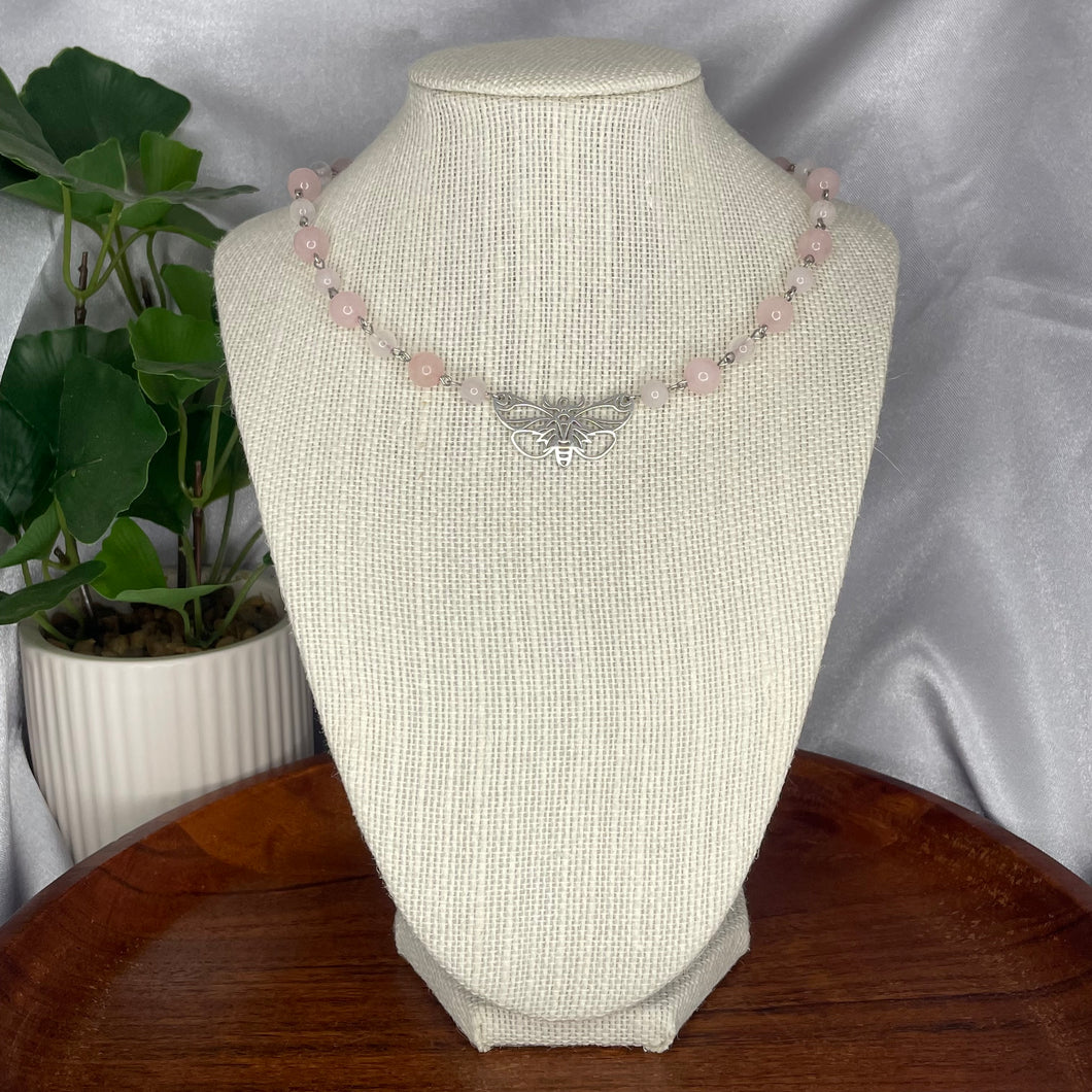 Rose Quartz Moth Necklace