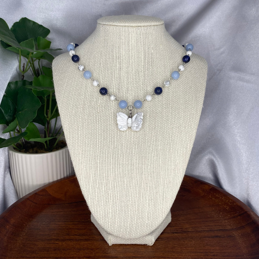 Sodalite, Angelite & Howlite Butterfly Necklace